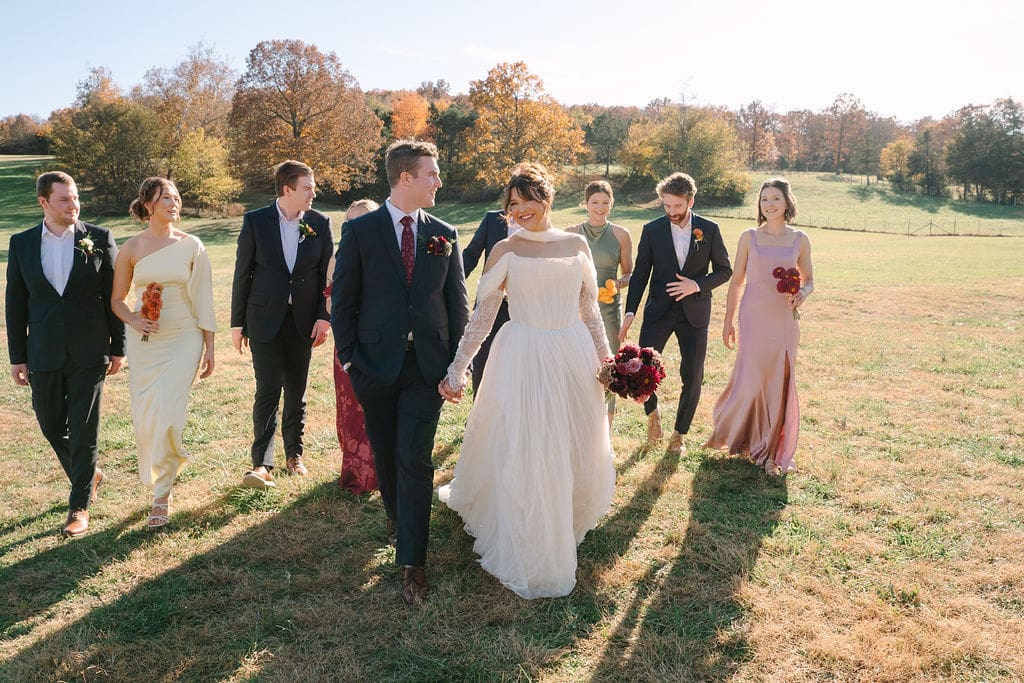 entire bridal party walking together