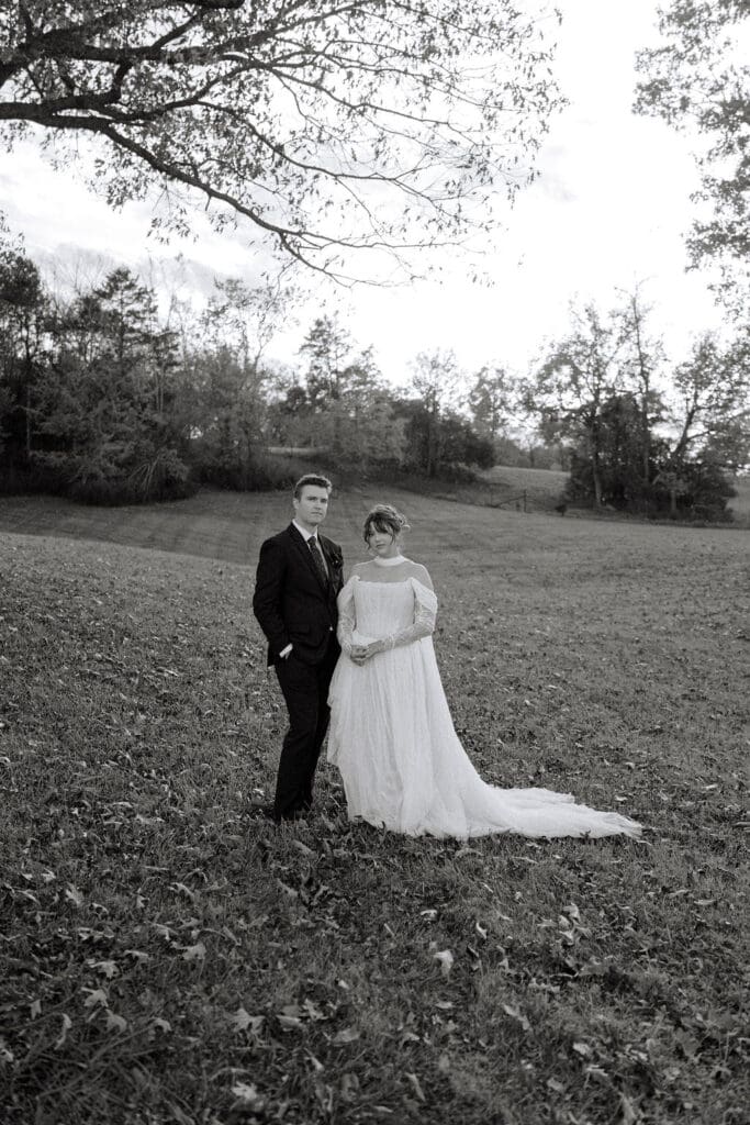 editorial portrait of bride and groom at Sassafras Springs Vineyard and Winery